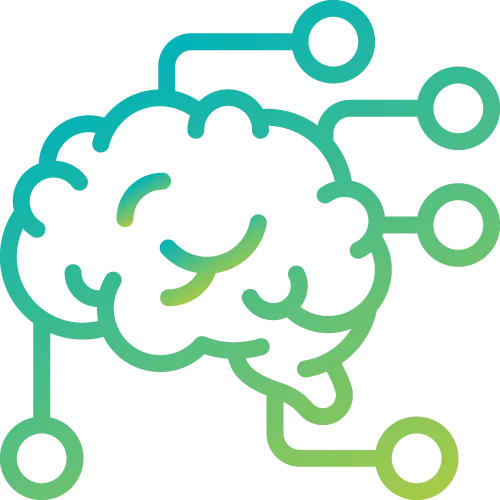 Outline of a brain with five lines extending outward, each ending in a circle, symbolizing artificial intelligence or neural networks—a perfect emblem for innovative Science Tuition programs.