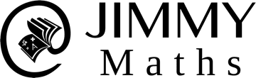 Black and white logo with text "JIMMY Maths" and an icon of a hand holding cards with math symbols inside a circle.