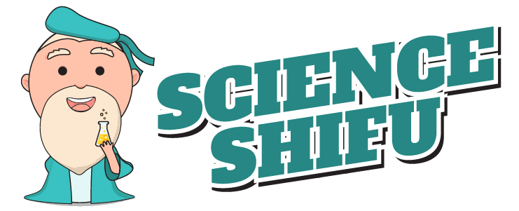 Cartoon character with a long beard holding a flask, next to bold text that reads "SCIENCE SHIFU.
