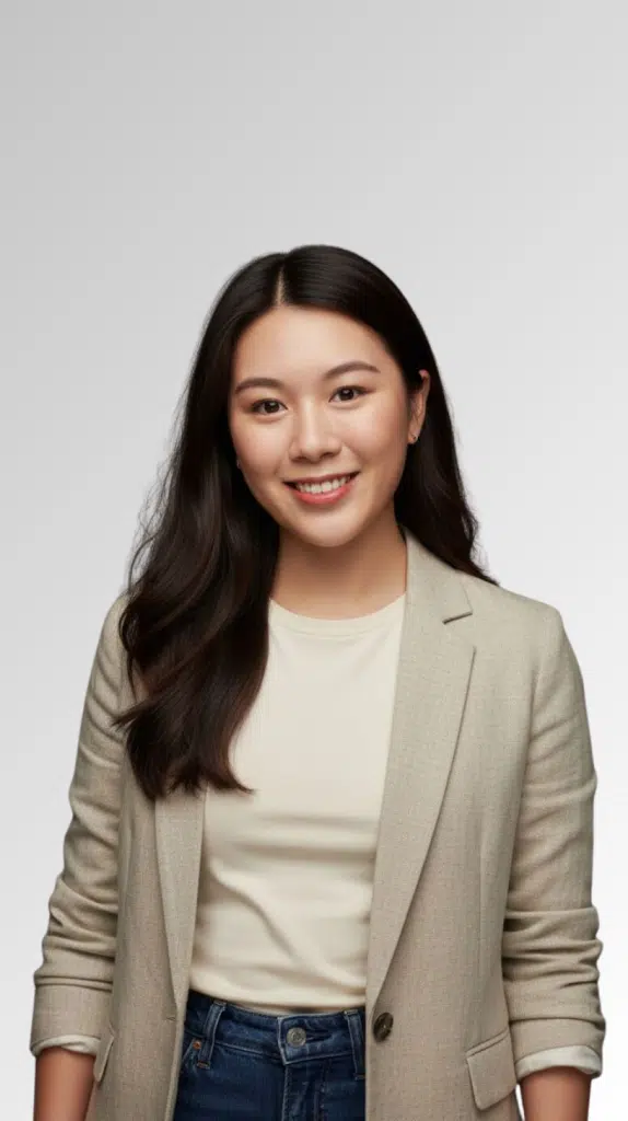 A woman with long dark hair in a beige blazer and white top stands against a light gray background, smiling at the camera and presenting Sec 3 (2026) Pure Chemistry (Tuesday 8:30pm - 10:00pm).