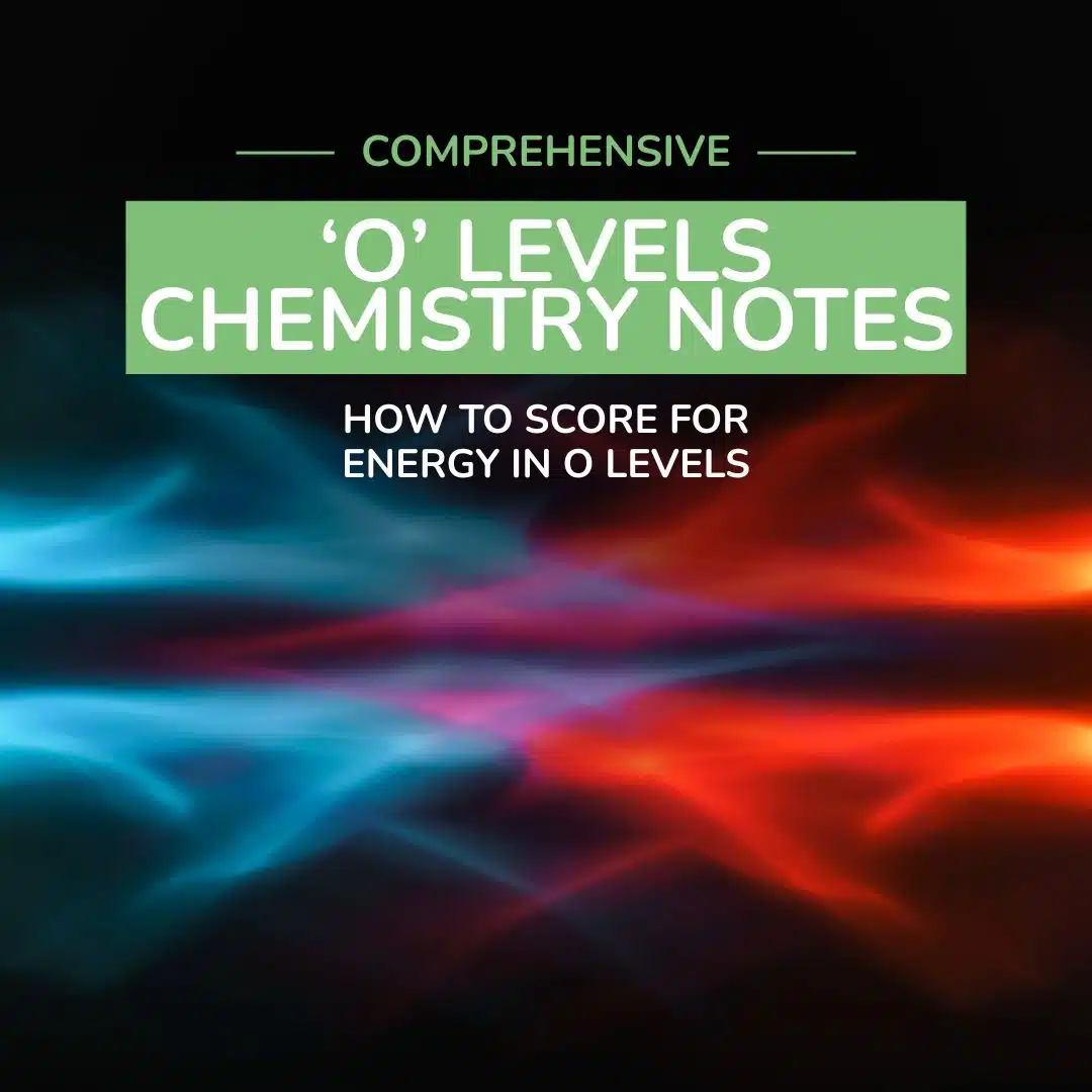 Cover image with text: “Comprehensive ‘O’ Levels Chemistry Notes. How to score for Energy and Functional Groups in O Levels.” Blue and red energy waves appear in the background.